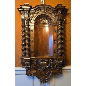 Important retable de chapelle en chêne sculpté Flandres – Seconde moitié du XVIIe siècle.  