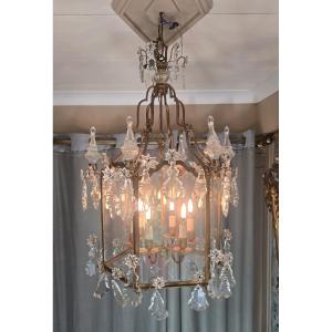 Lanterne de style Louis XV en bronze doré et cristal, vers 1900.