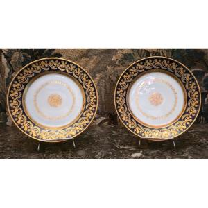 Pair Of Plates In Porcelain Of Paris With Night-blue And Gold Decoration - Manufacture Ed. Honoré & C