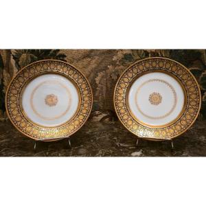 Pair Of Porcelain Plates From Paris, Manufacture Ed. Honoré & Cie - Louis XVIII Period,
