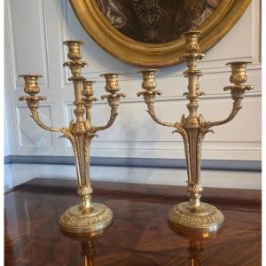 Pair Of Ormolu Candelabra In The Louis XVI Style, French Neoclassical Work Circa 1900