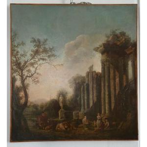 Eighteenth-century Oil On Canvas Depicting A Landscape Of Ruins, Dlg Hubert Robert