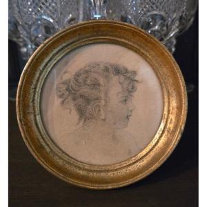 Profile Of A Young Girl – Pencil Drawing On Paper, Late 19th Century