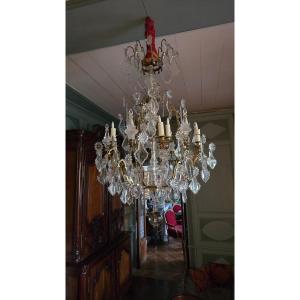 Bronze Cage Chandelier With Pendants And Daggers, Early 19th Century.