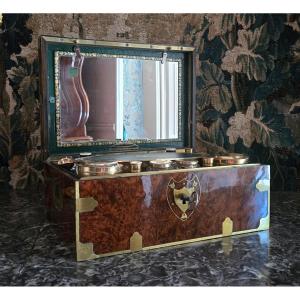 Vintage Consulate-era Travel Kit Made Of Yew Burl—labeled “marquis De Pommereu.”