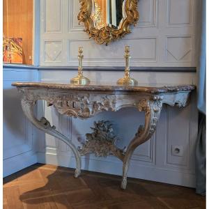 Large Louis XV-era Wall Console Made Of Carved Oak.