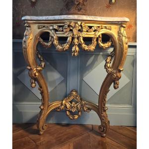 Console en bois sculpté et doré de style Transition Louis XV-Louis XVI, XIXEME.