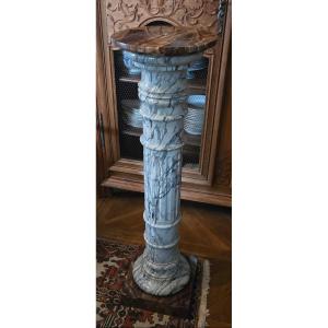 Display Column Made Of Bleu Fleuri Marble And Fleured Alabaster. Second Half Of The 19th Century