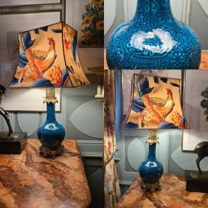 Pair Of Napoleon III Persian Blue Ceramic And Gilt Bronze Lamps – 19th Century
