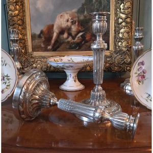 Pair Of Louis XVI Silver-plated Bronze Candlesticks – 18th Century