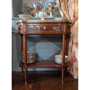 console desserte Louis XVI en acajou, marbre brèche d’Alep – XVIIIe siècle.  