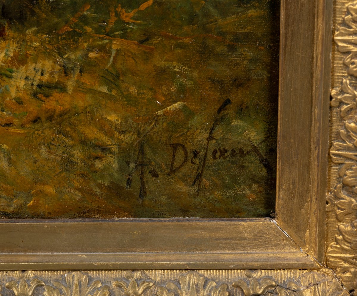 Alexandre Defaux (french, 1826-1900):  Pony At Stable With Chickens Oil On Canvas-photo-2