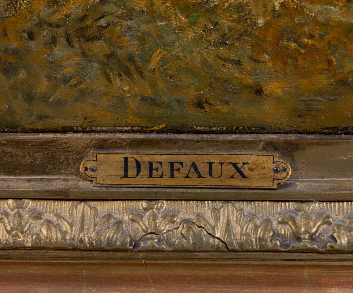 Alexandre Defaux (french, 1826-1900):  Pony At Stable With Chickens Oil On Canvas-photo-7