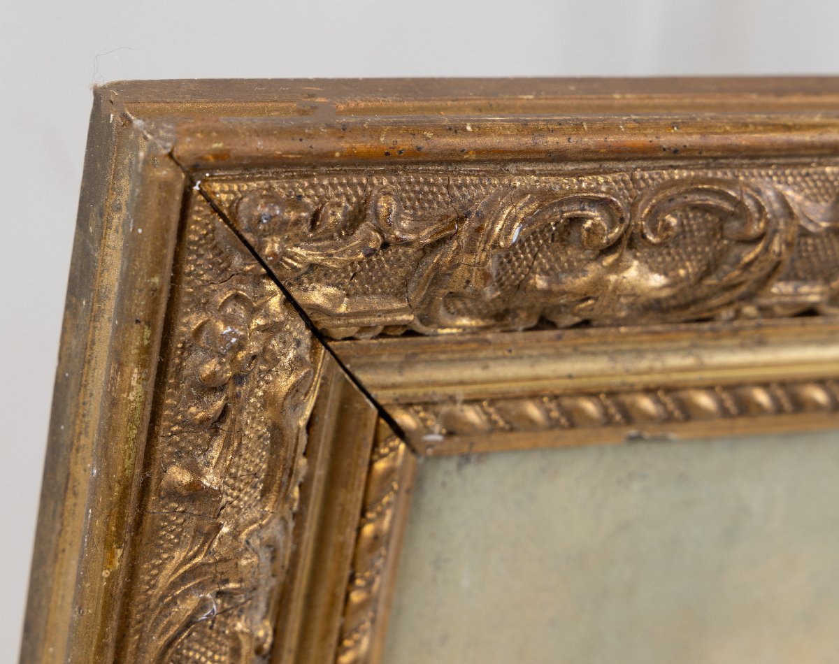 Antique Painting From The 19th Century - Oil On Panel - River Landscape With Bridge-photo-3