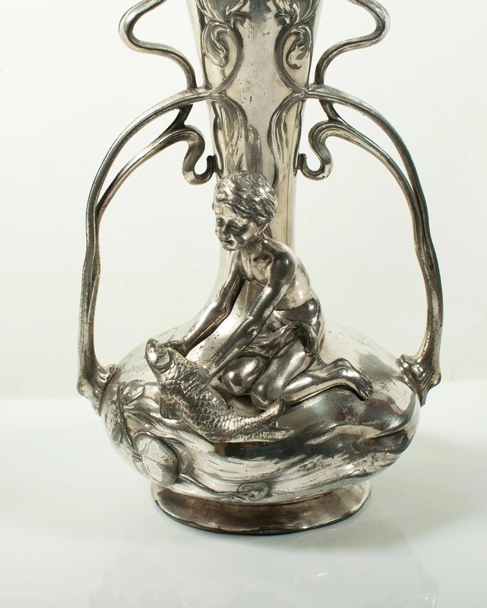 Rare Pair Of Art Nouveau Silver-plated Vases By Wmf, Circa 1900-photo-1