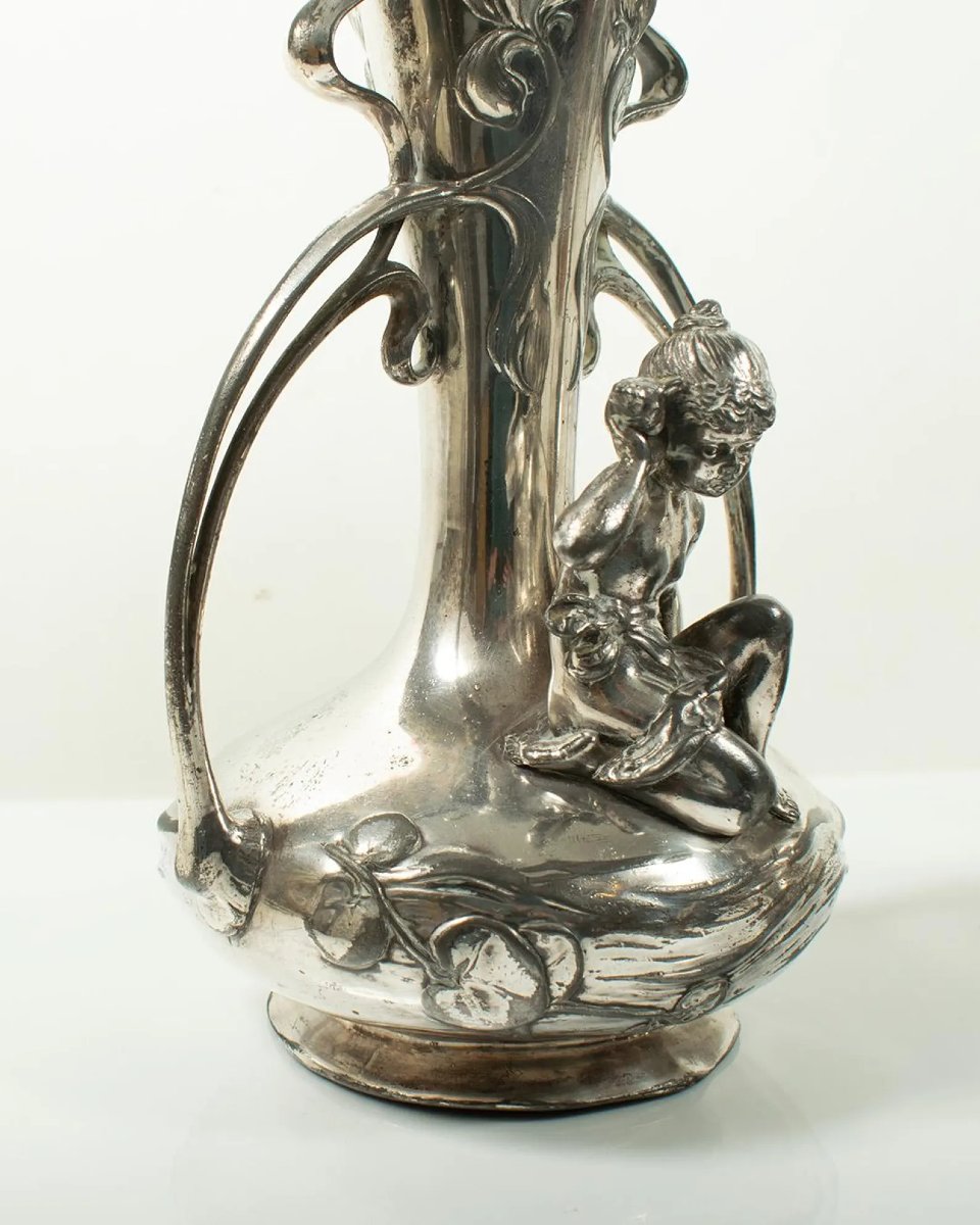 Rare Pair Of Art Nouveau Silver-plated Vases By Wmf, Circa 1900-photo-2