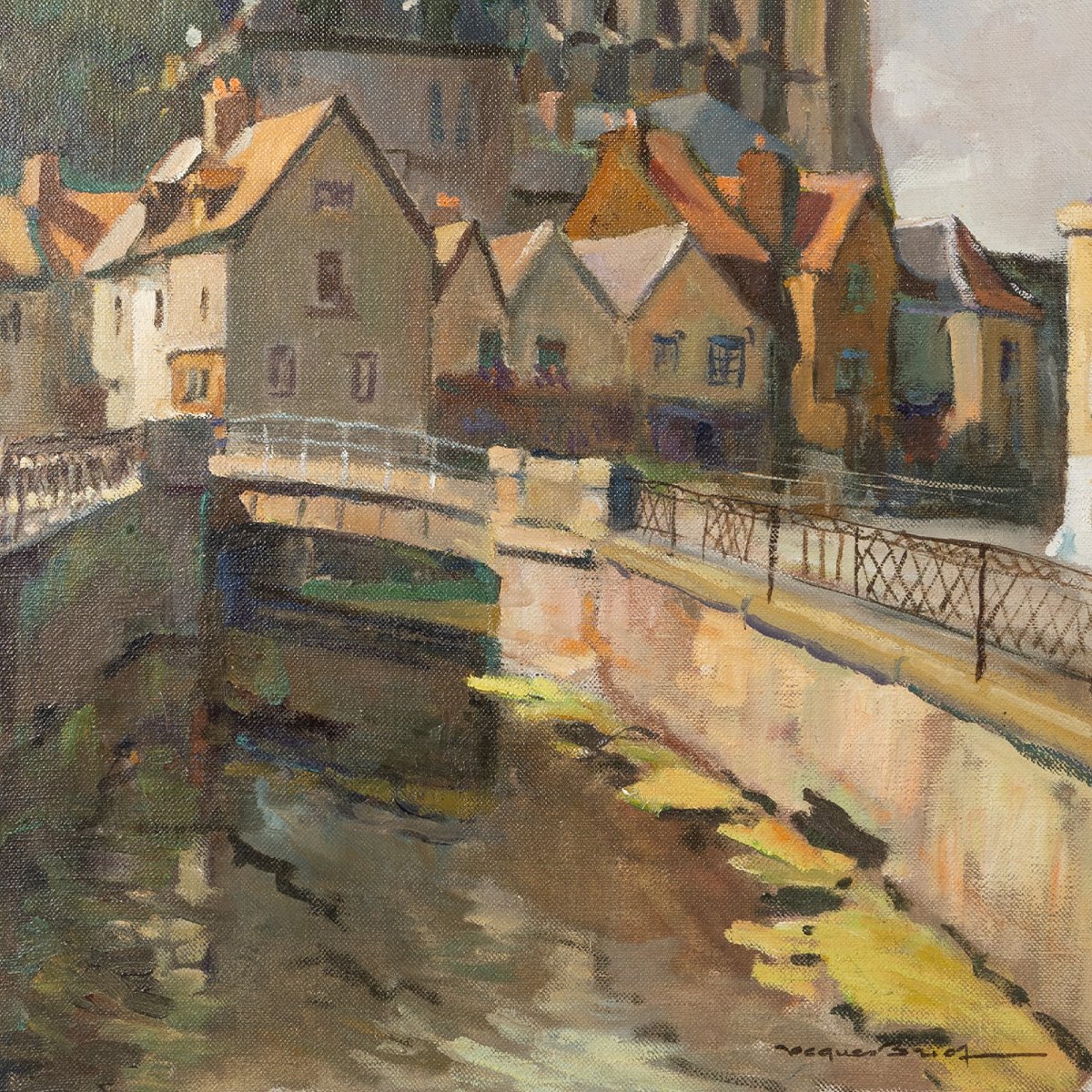 Jacques Briot — Vue du quartier Saint-Leu à Amiens, huile sur toile, milieu du XXe siècle-photo-3