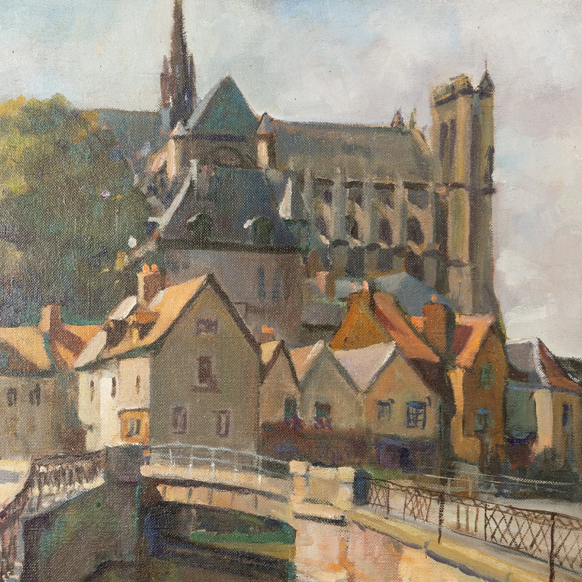 Jacques Briot — Vue du quartier Saint-Leu à Amiens, huile sur toile, milieu du XXe siècle-photo-4