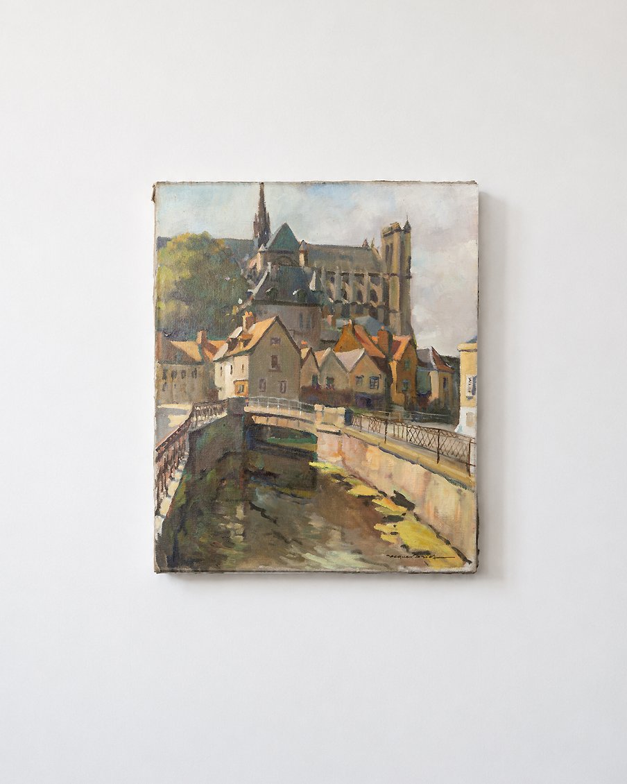 Jacques Briot — Vue du quartier Saint-Leu à Amiens, huile sur toile, milieu du XXe siècle