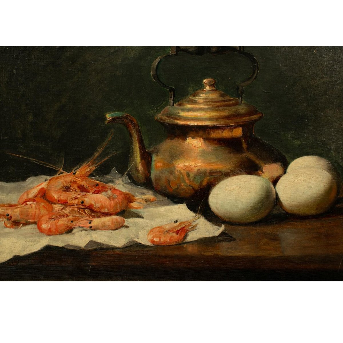 Composition With Shrimps And Eggs | Oil On Canvas | Signed L. Dupuis-photo-3