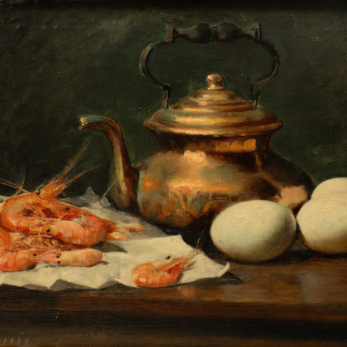 Composition With Shrimps And Eggs | Oil On Canvas | Signed L. Dupuis-photo-4