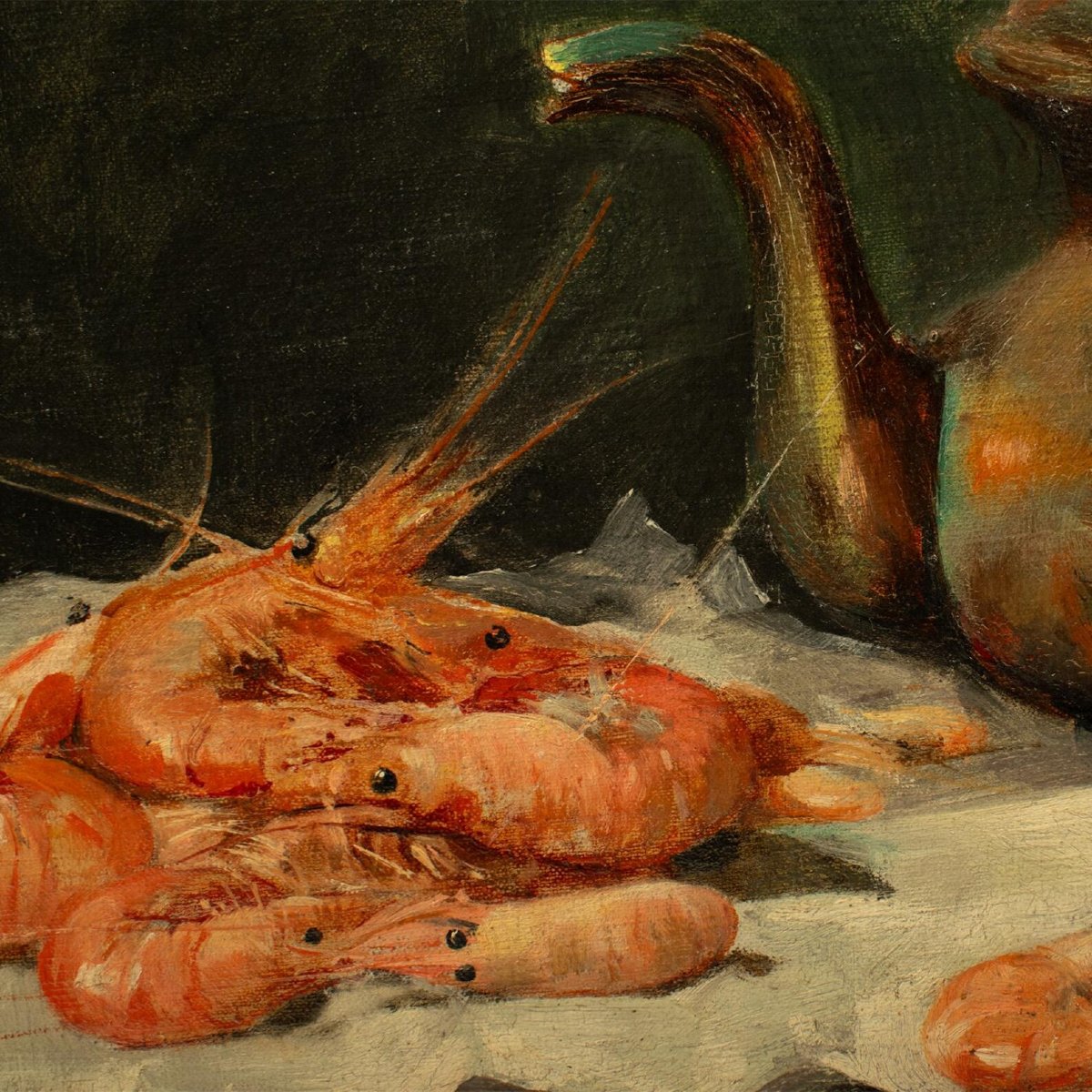 Composition With Shrimps And Eggs | Oil On Canvas | Signed L. Dupuis-photo-1
