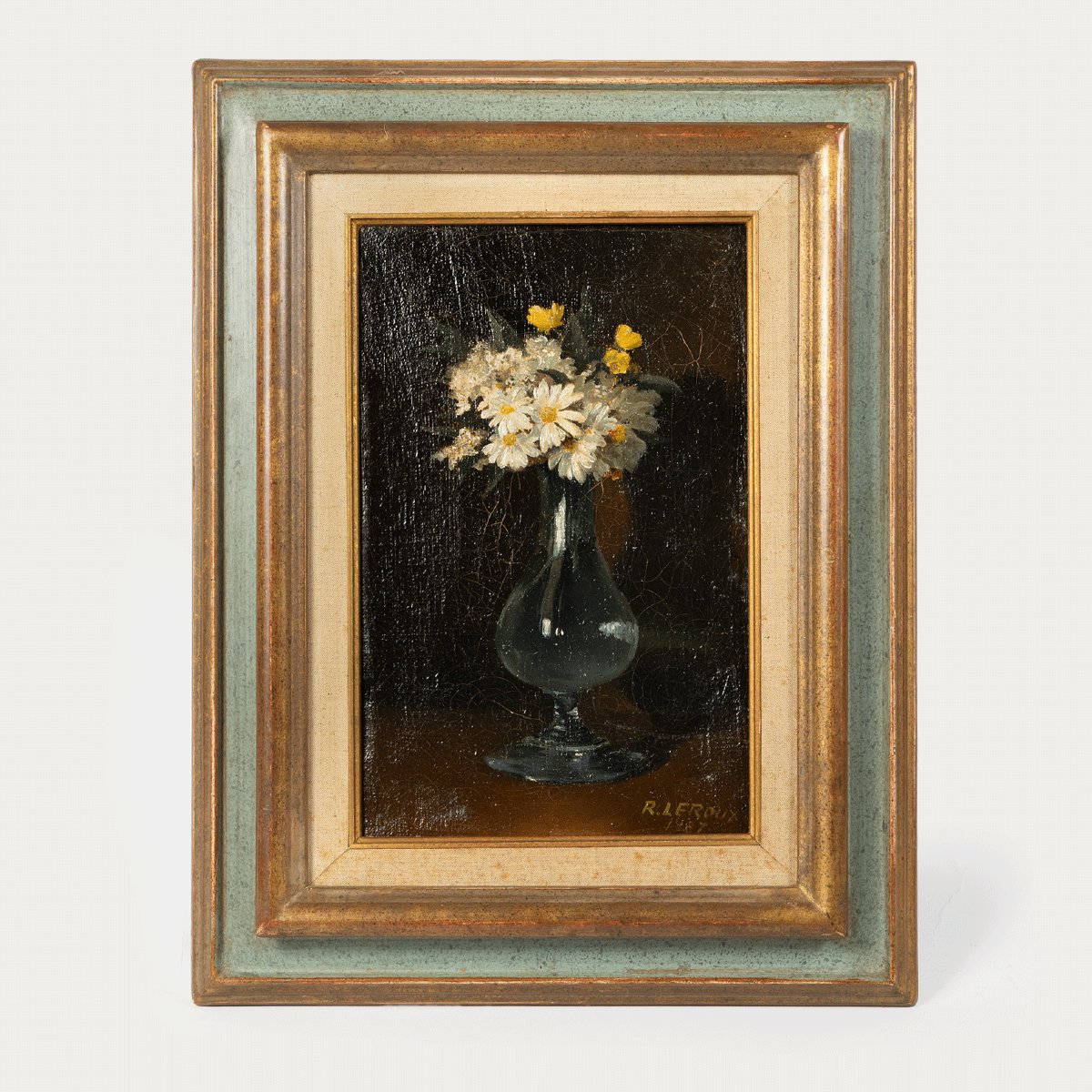 Peinture à l’huile française originale de 1887 — Nature morte florale par R. Leroux-photo-2