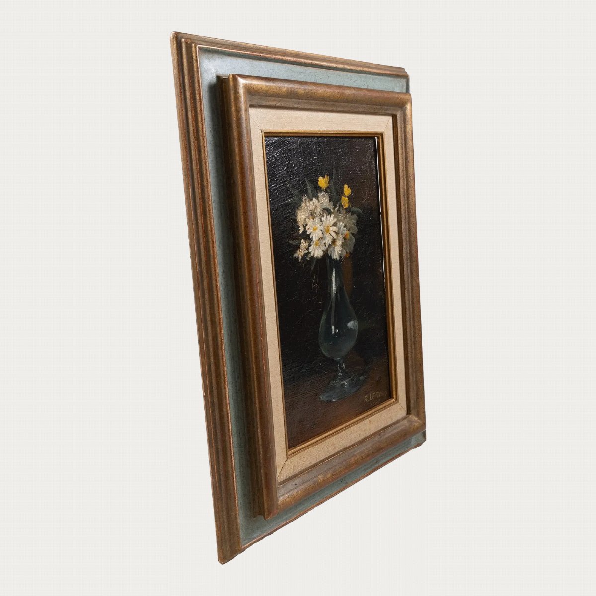 Peinture à l’huile française originale de 1887 — Nature morte florale par R. Leroux-photo-4
