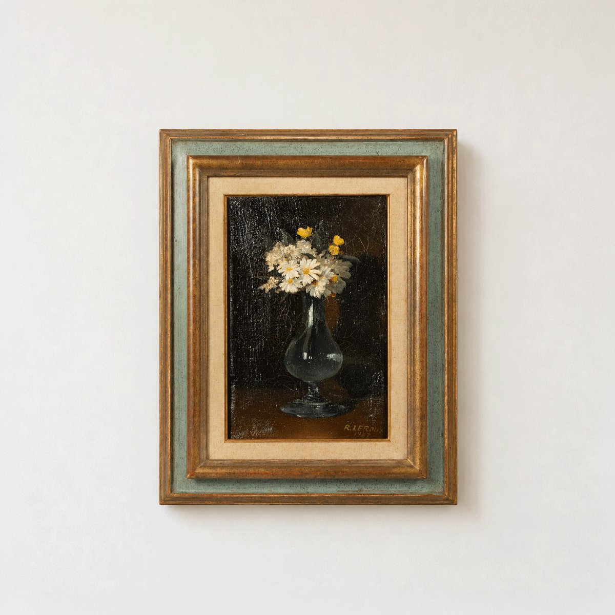 Peinture à l’huile française originale de 1887 — Nature morte florale par R. Leroux
