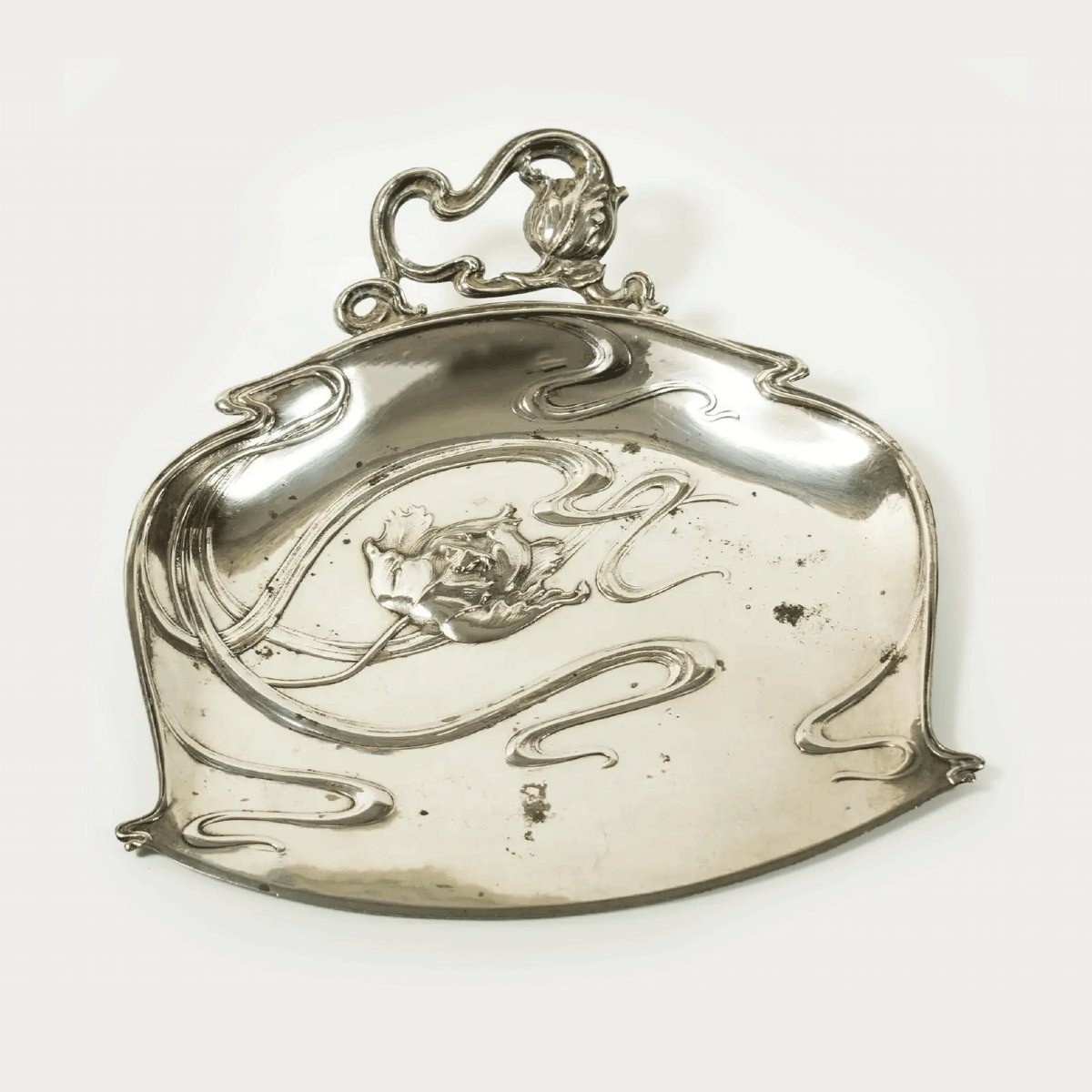 Ensemble ramasse-miettes Art Nouveau français en métal argenté par Victor Saglier-photo-2