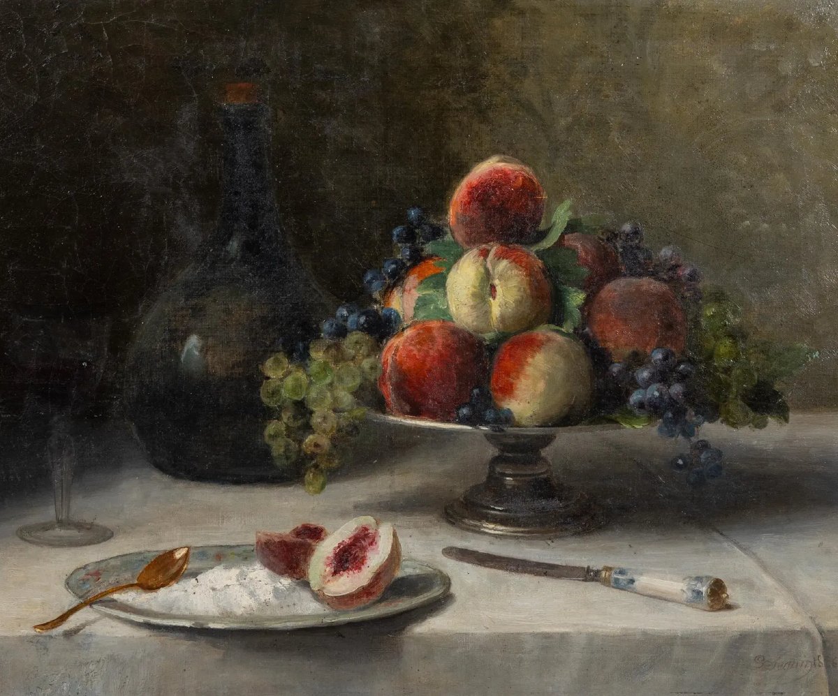 Nature morte française originale du XIXe siècle signée P. Seguin, 1886 -photo-4