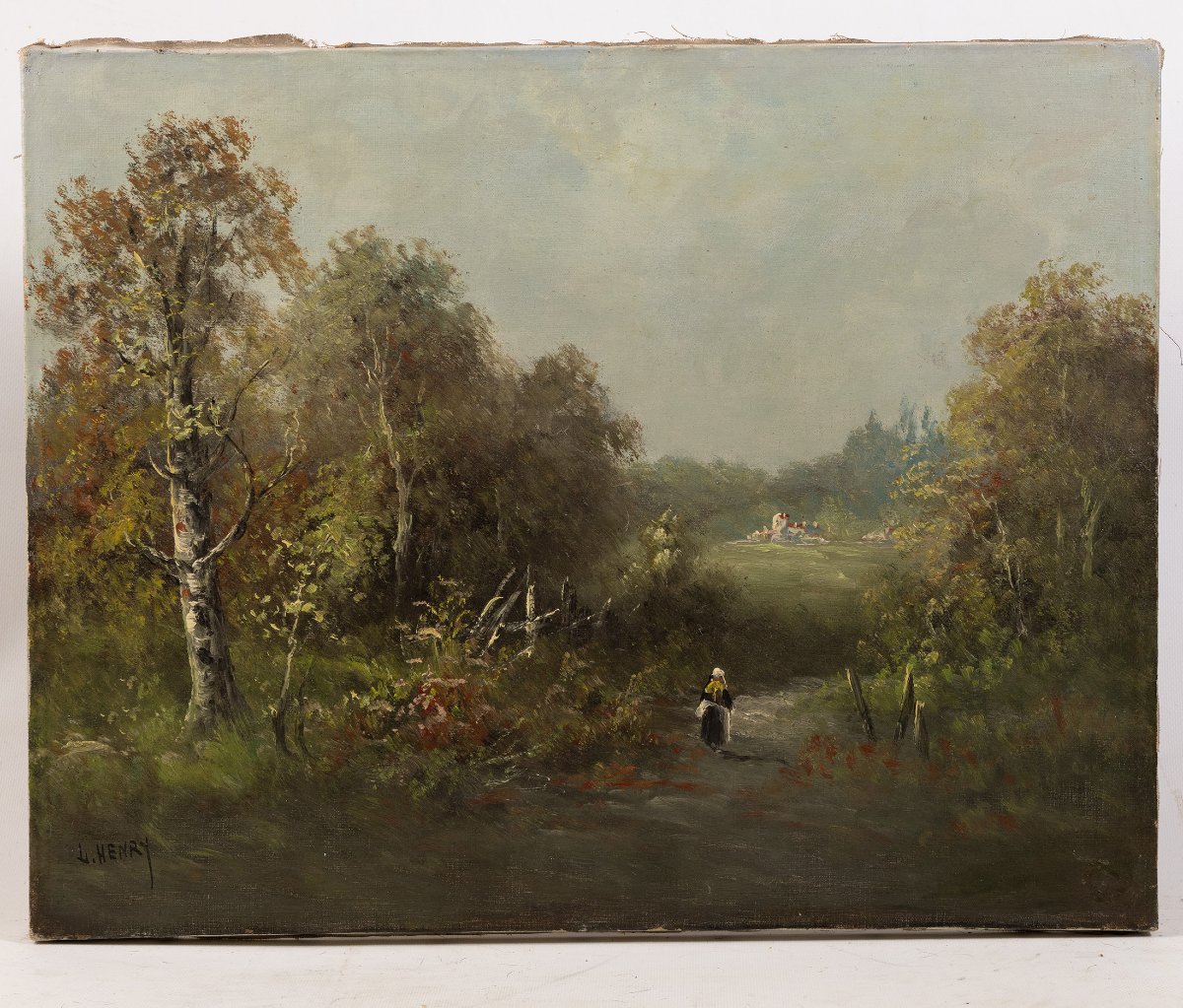French Landscape, Barbizon School, Oil On Canvas, Signed J. Henry, Late 19th Century-photo-2