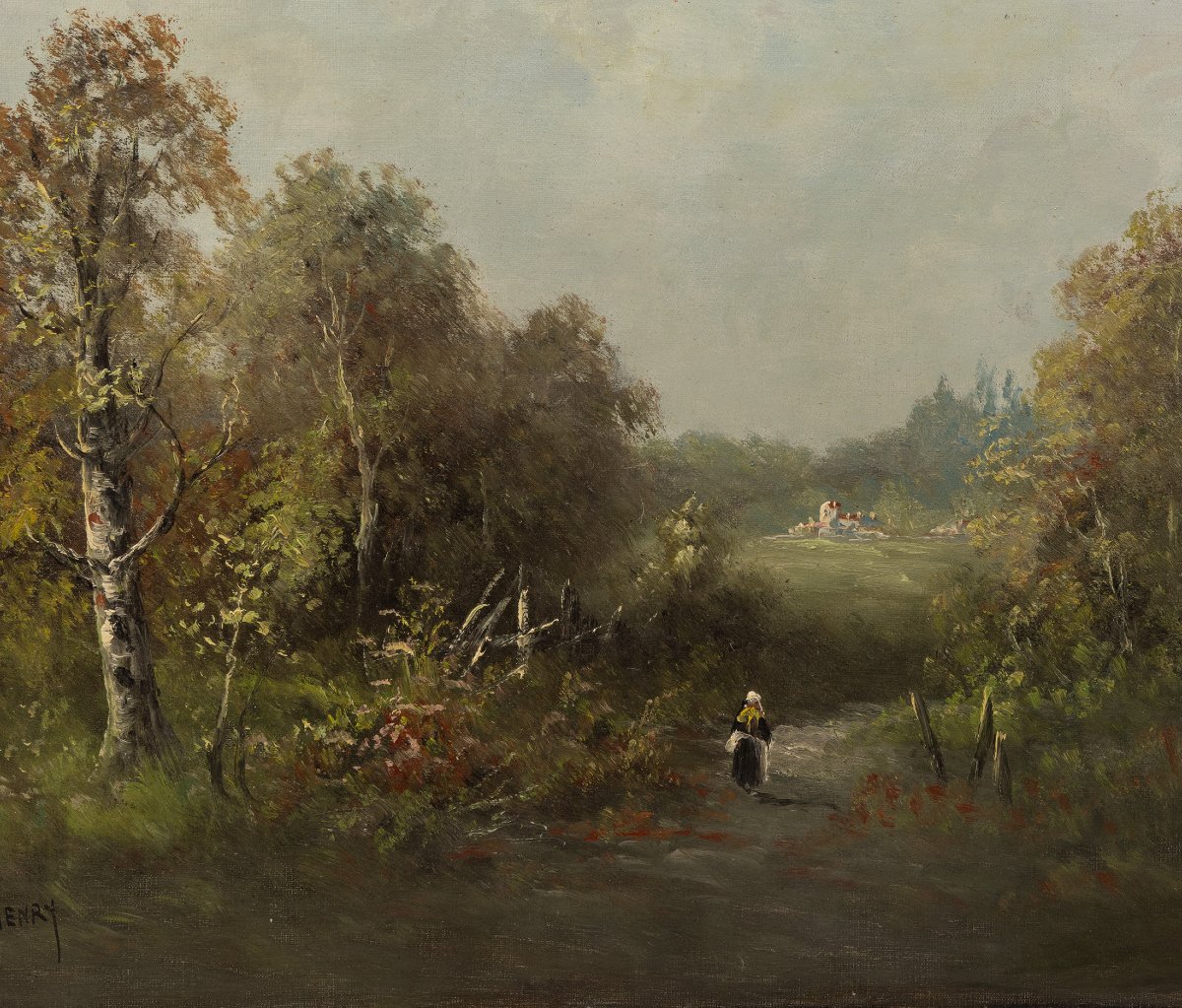 French Landscape, Barbizon School, Oil On Canvas, Signed J. Henry, Late 19th Century-photo-3