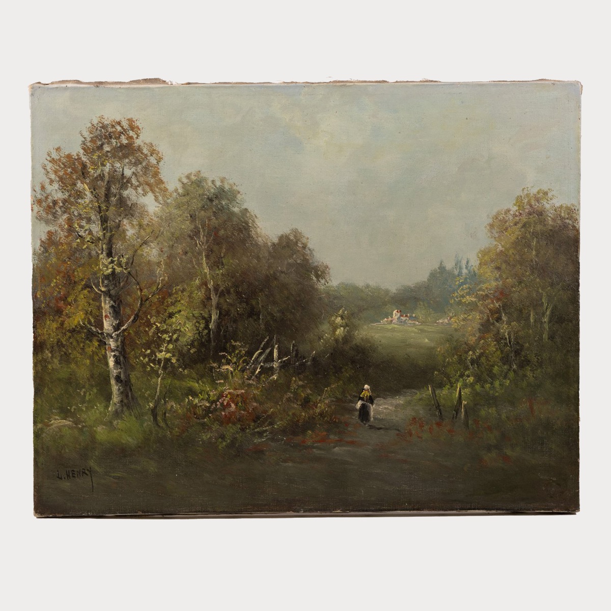 French Landscape, Barbizon School, Oil On Canvas, Signed J. Henry, Late 19th Century-photo-2