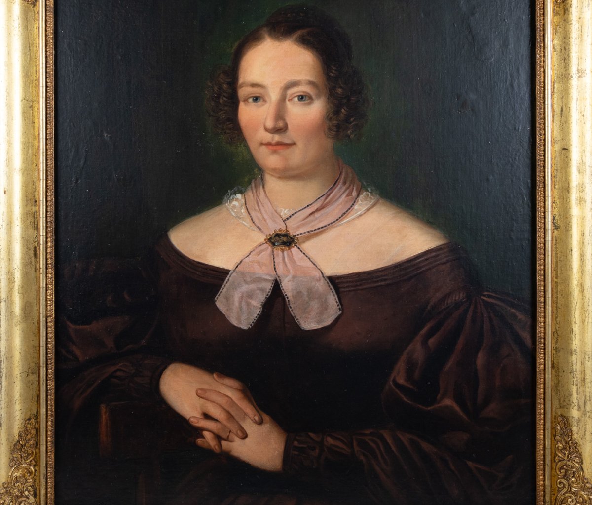 Portrait Of A Lady In A Silk Dress, French School Style (circa 1840)-photo-2