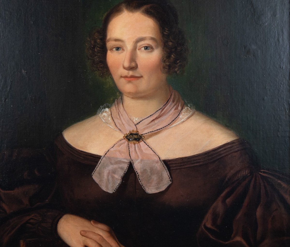Portrait Of A Lady In A Silk Dress, French School Style (circa 1840)-photo-3