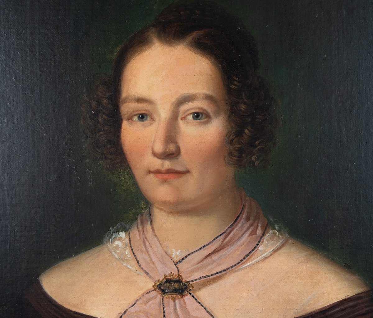 Portrait Of A Lady In A Silk Dress, French School Style (circa 1840)-photo-4