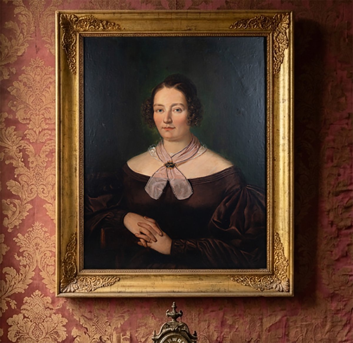 Portrait Of A Lady In A Silk Dress, French School Style (circa 1840)-photo-4