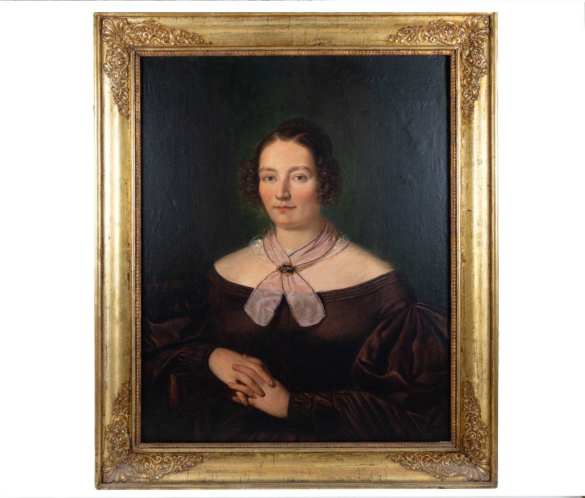 Portrait Of A Lady In A Silk Dress, French School Style (circa 1840)