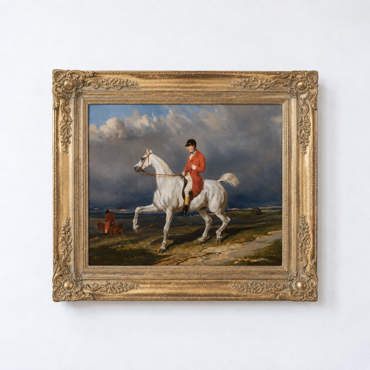 Alfred de Dreux, suiveur « Cavalier à Redingote Rouge » huile sur toile