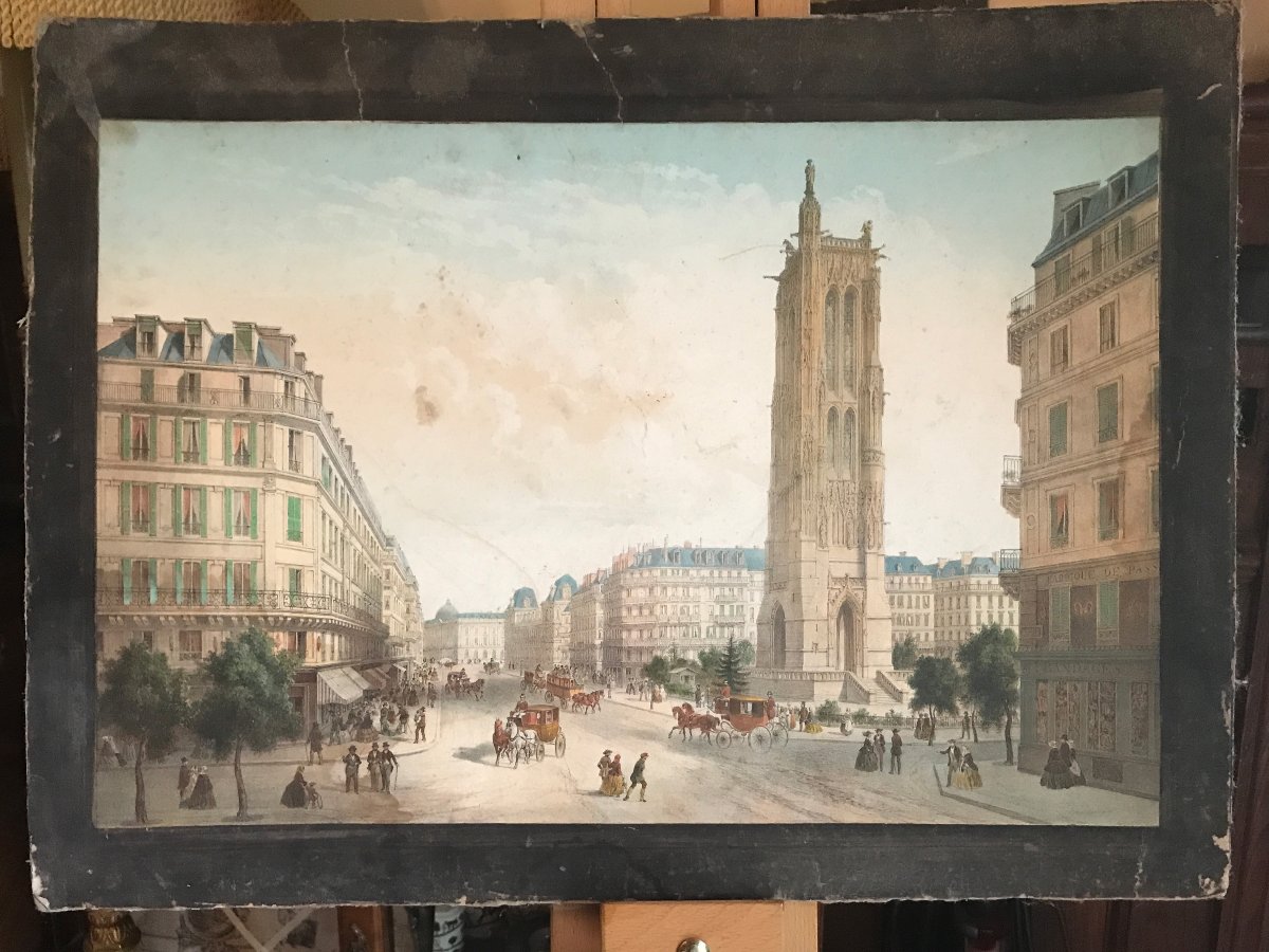 Set Of Watercolors, Four 19th-century Images, Both Sides - Paris, Venice, Bois De Boulogne-photo-2