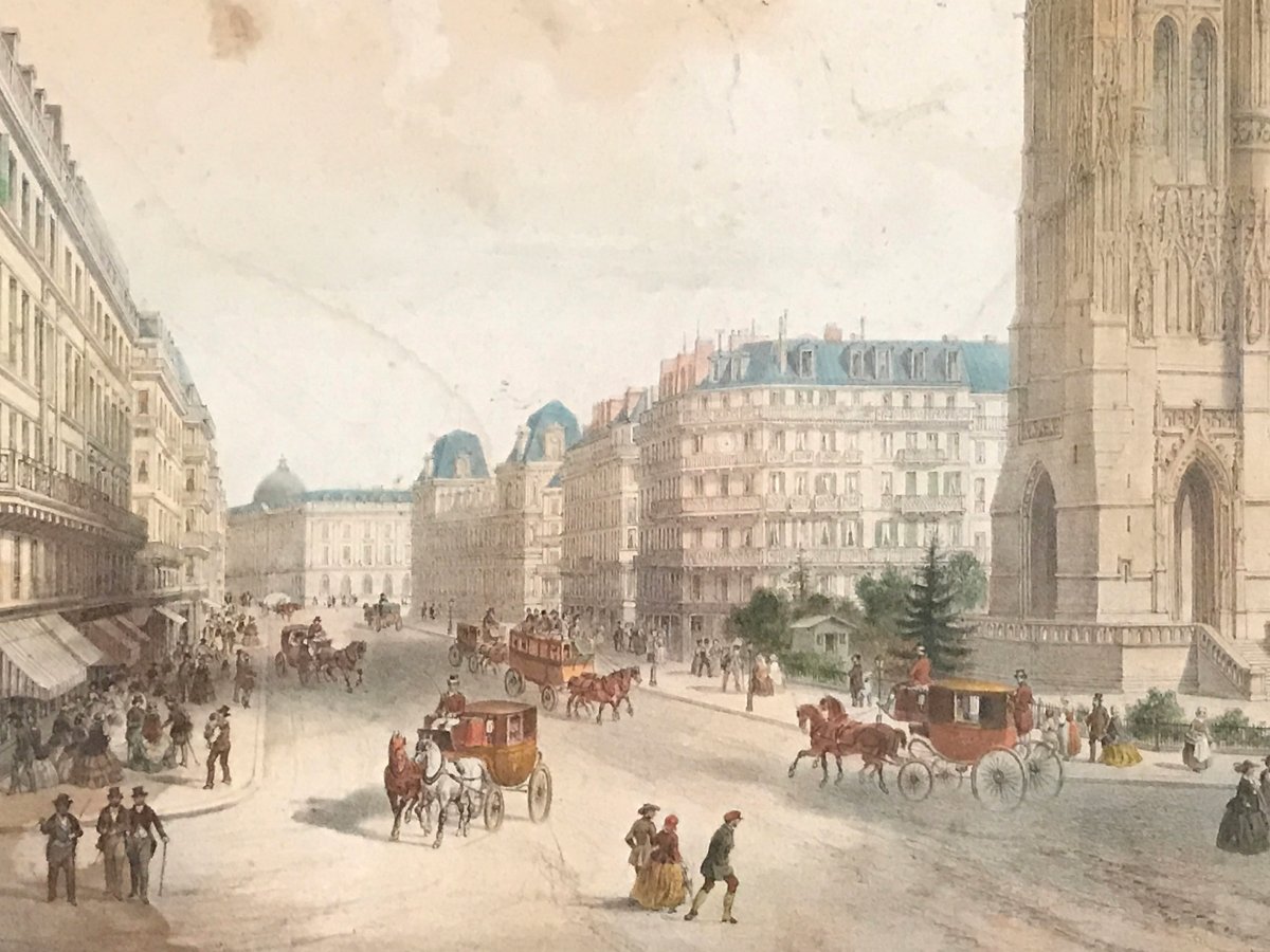 Set Of Watercolors, Four 19th-century Images, Both Sides - Paris, Venice, Bois De Boulogne-photo-3