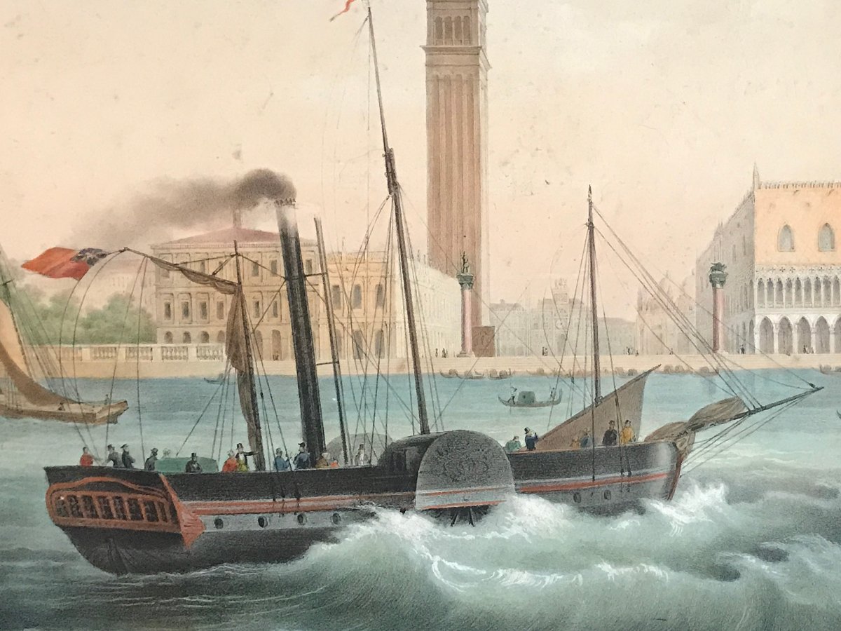Set Of Watercolors, Four 19th-century Images, Both Sides - Paris, Venice, Bois De Boulogne-photo-1