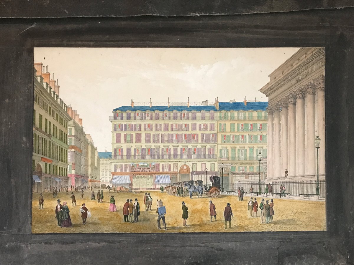 Set Of Watercolors, Four 19th-century Images, Both Sides - Paris, Venice, Bois De Boulogne-photo-2