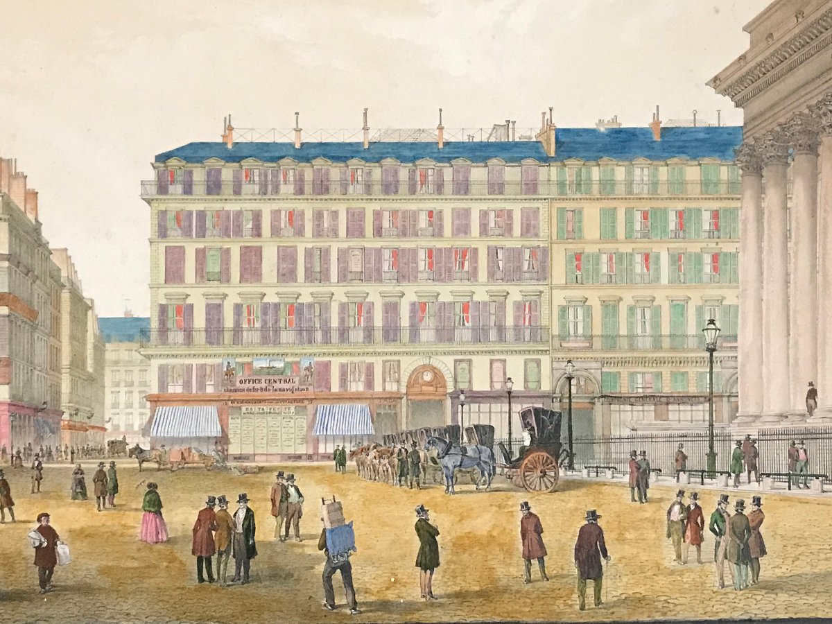 Set Of Watercolors, Four 19th-century Images, Both Sides - Paris, Venice, Bois De Boulogne-photo-3