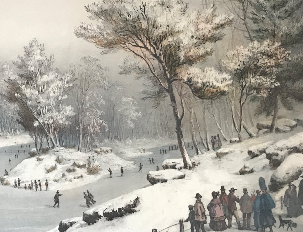Set Of Watercolors, Four 19th-century Images, Both Sides - Paris, Venice, Bois De Boulogne-photo-5