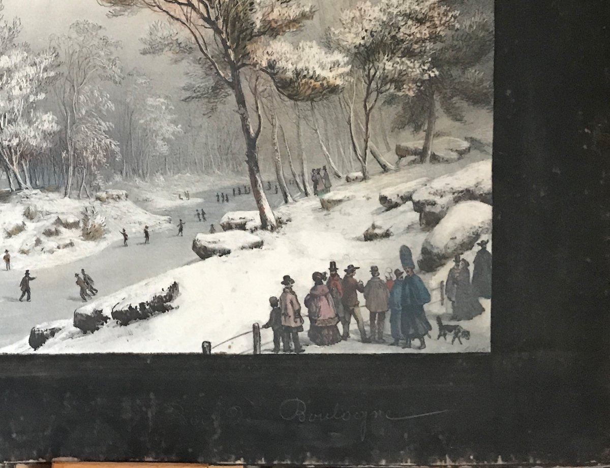 Set Of Watercolors, Four 19th-century Images, Both Sides - Paris, Venice, Bois De Boulogne-photo-6