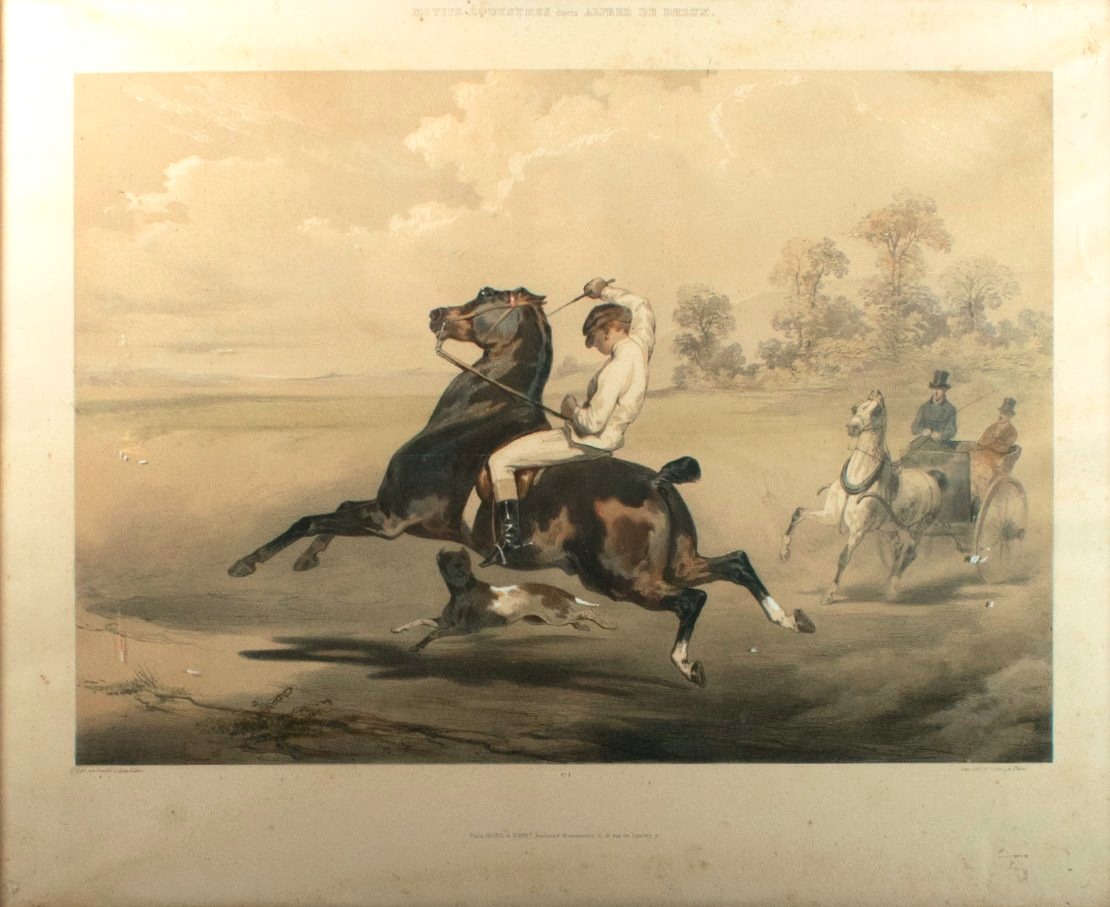 Lithographie Le Poney d'après Alfred de Dreux, coloriée par Loeillot et Ciceri c1840-photo-2