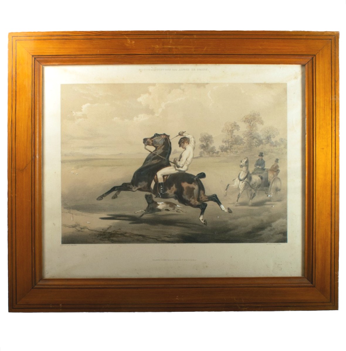 Lithographie Le Poney d'après Alfred de Dreux, coloriée par Loeillot et Ciceri c1840