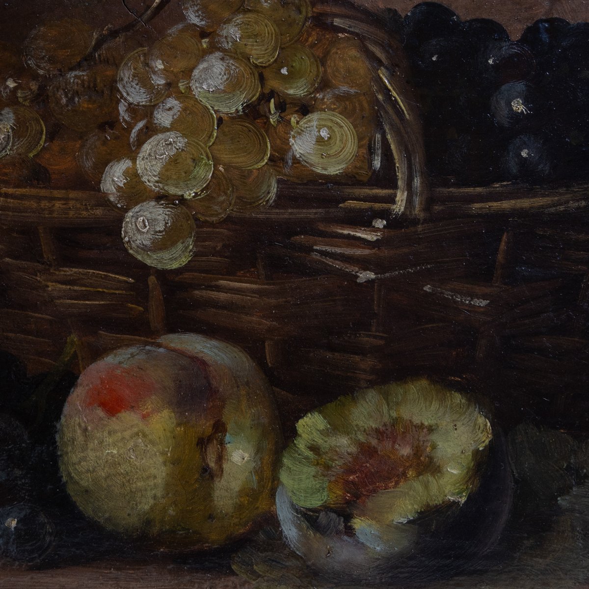 19th Century French Still Life With Peaches And Grapes - Oil On Wood, Signed Constantin-photo-1